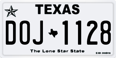 TX license plate DOJ1128