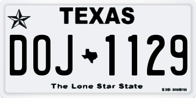 TX license plate DOJ1129