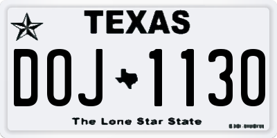 TX license plate DOJ1130