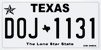 TX license plate DOJ1131