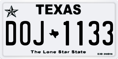 TX license plate DOJ1133