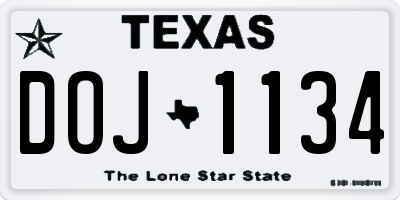 TX license plate DOJ1134