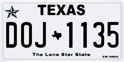 TX license plate DOJ1135