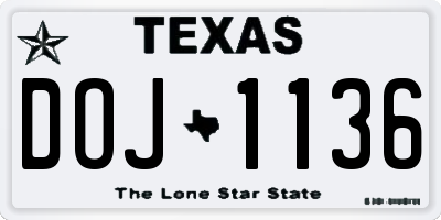 TX license plate DOJ1136
