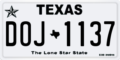 TX license plate DOJ1137