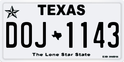 TX license plate DOJ1143