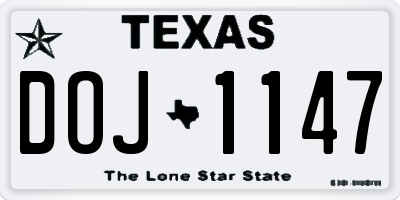 TX license plate DOJ1147