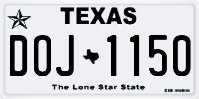 TX license plate DOJ1150