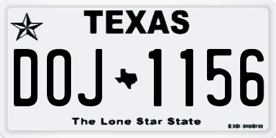 TX license plate DOJ1156