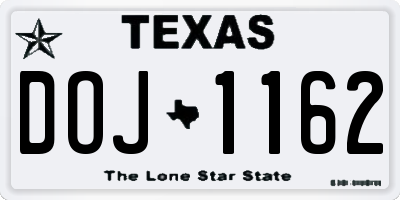 TX license plate DOJ1162