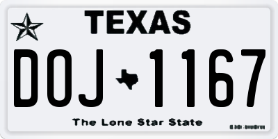 TX license plate DOJ1167