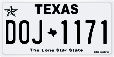 TX license plate DOJ1171