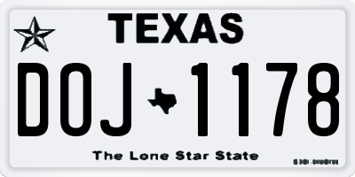 TX license plate DOJ1178