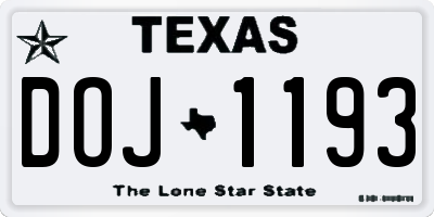 TX license plate DOJ1193