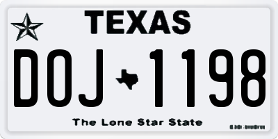 TX license plate DOJ1198