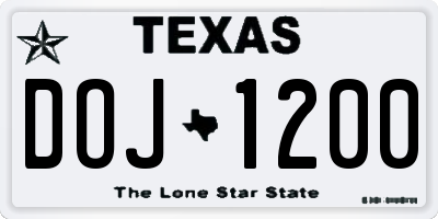 TX license plate DOJ1200