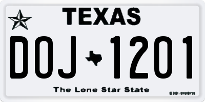 TX license plate DOJ1201