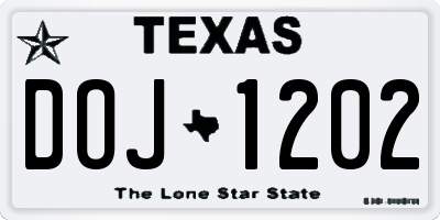 TX license plate DOJ1202