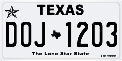 TX license plate DOJ1203