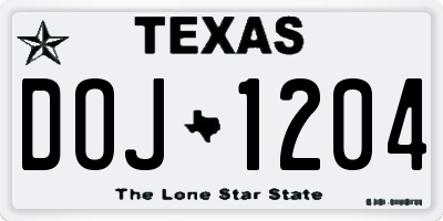 TX license plate DOJ1204