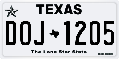 TX license plate DOJ1205