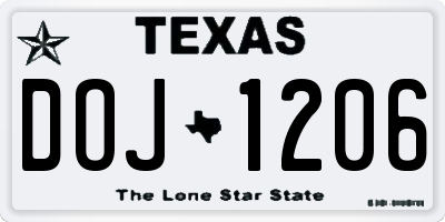 TX license plate DOJ1206