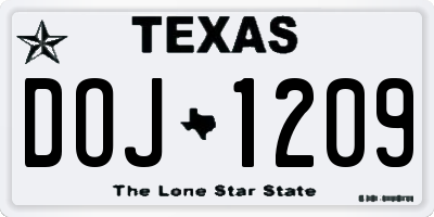 TX license plate DOJ1209