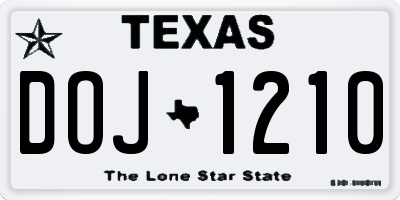 TX license plate DOJ1210