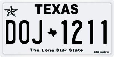 TX license plate DOJ1211