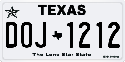 TX license plate DOJ1212