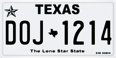 TX license plate DOJ1214