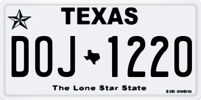 TX license plate DOJ1220