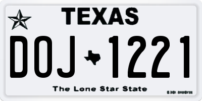 TX license plate DOJ1221