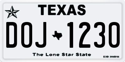 TX license plate DOJ1230