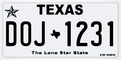 TX license plate DOJ1231