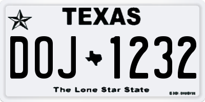 TX license plate DOJ1232