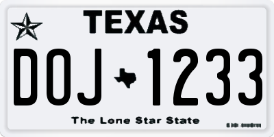 TX license plate DOJ1233