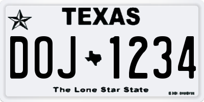 TX license plate DOJ1234