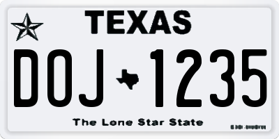 TX license plate DOJ1235