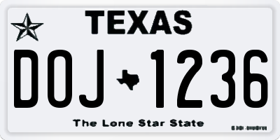 TX license plate DOJ1236