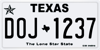 TX license plate DOJ1237