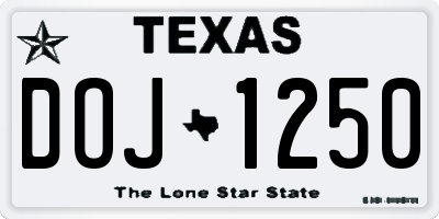 TX license plate DOJ1250