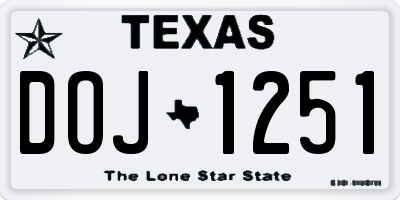 TX license plate DOJ1251