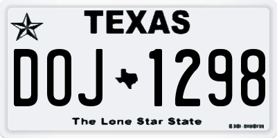 TX license plate DOJ1298