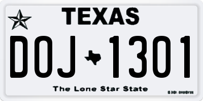TX license plate DOJ1301