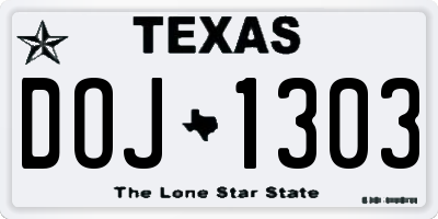 TX license plate DOJ1303