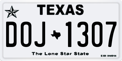 TX license plate DOJ1307