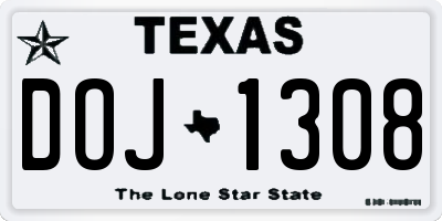 TX license plate DOJ1308
