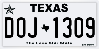 TX license plate DOJ1309