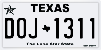 TX license plate DOJ1311